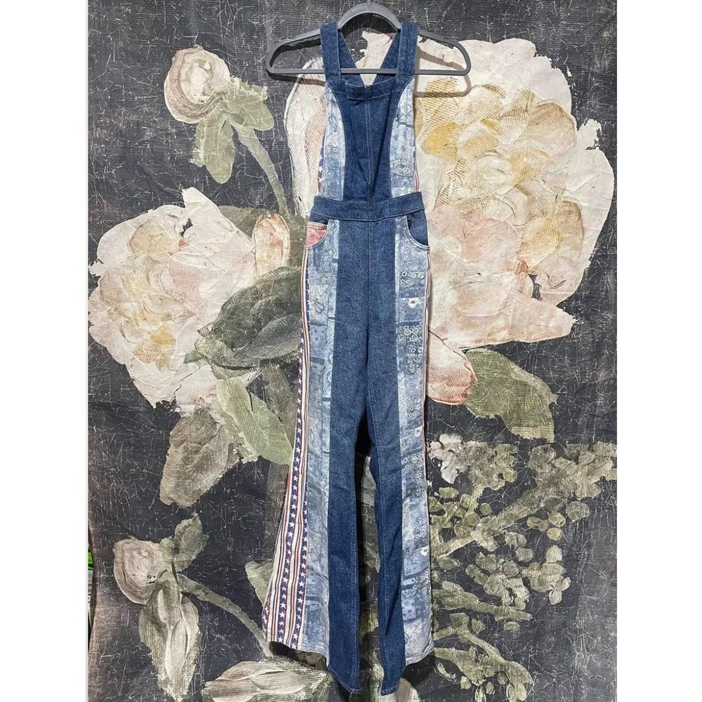Free People Blue Patchwork Denim Jumpsuit - Picture 8 of 9